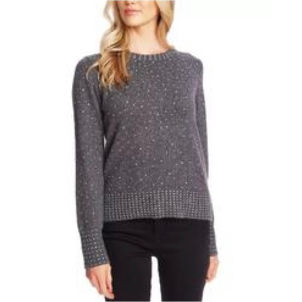 CeCe gray sweater with iridescent crystal rhinestones